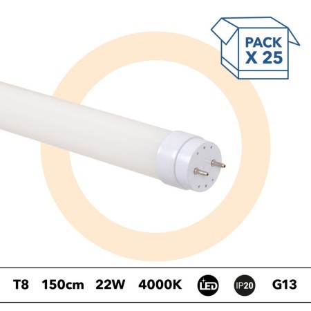 PACK x 25 - Tube LED T8 - 22W - 150cm - 2280lm - 1 connexion d'extrémité