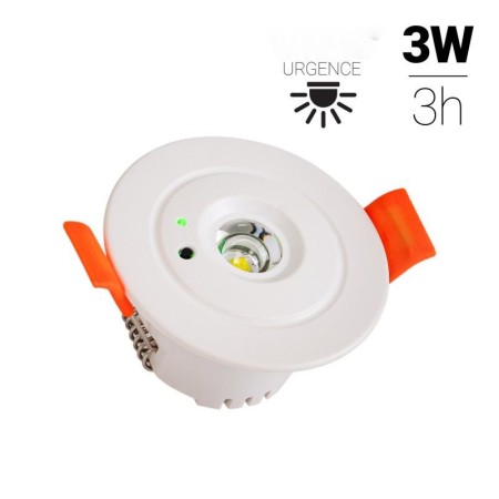 Éclairage de secours 3W Spot encastrable - Autonomie de 3h - Ø60mm