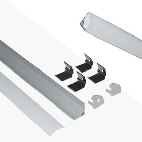 Profilé d'angle en aluminium pour ruban LED avec diffuseur - 16x16mm - 4 agrafes - 2 embouts - 2 mètres
