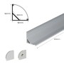 Profilé d'angle en aluminium pour ruban LED avec diffuseur - 16x16mm - 4 agrafes - 2 embouts - 2 mètres