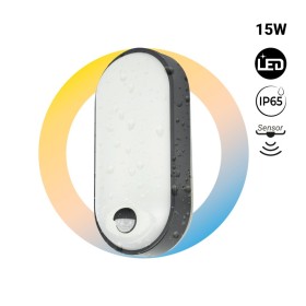 Plafonnier LED extérieur ovale avec capteur PIR - 15W - CCT - IP65