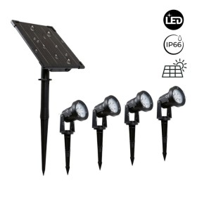 Kit de 4 spots LED sur piquet avec panneau solaire - 5W - IP66 - 3000K