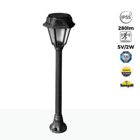 Borne LED solaire de jardin "MIZAR/ROSETTA" avec capteur PIR - 2 modes de fonctionnement - 4000K