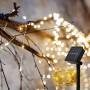 Guirlande solaire en fil argenté - IP44 - 100 lumières LED - Blanc chaud - 10 mètres