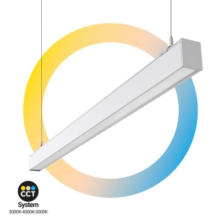 Luminaire linéaire LED CCT réglable de 3000-5000ºK de surface / suspendu - 40W - Puissance réglable - 120cm