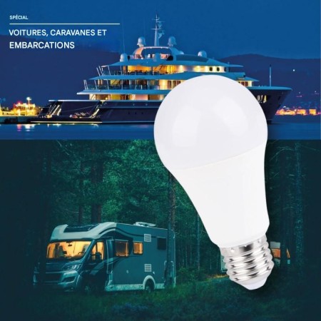 Ampoule LED 12-24 VDC 8W E27 A60 pour caravanes, camping-cars et bateaux
