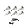 Pack de 6 spots 0,3W 12V-DC Ø26x41mm IP67 + câbles + alimentation