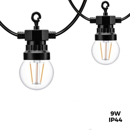Guirlande LED 10m avec 20 ampoules Blanc Chaud 9W