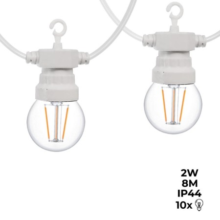 Guirlande LED câble blanc 10 ampoules LED 3000ºK - 8 mètres