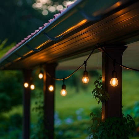 Kit guirlande lumineuse extérieure 10 mètres + 10 ampoules LED E27 1W - IP44 - Blanc chaud