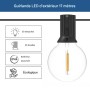 Guirlande guinguette d'extérieur 15 + 2 mètres - 30 ampoules LED à filament E12 G40 1W - IP44 - Blanc chaud