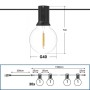 Guirlande guinguette d'extérieur 15 + 2 mètres - 30 ampoules LED à filament E12 G40 1W - IP44 - Blanc chaud