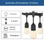 Guirlande guinguette solaire d'extérieur - 15 ampoules LED E27 à filament - IP44 - 10 mètres