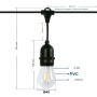Guirlande guinguette solaire d'extérieur - 15 ampoules LED E27 à filament - IP44 - 10 mètres