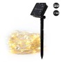 Guirlande solaire en fil argenté - IP44 - 100 lumières LED - Blanc chaud - 10 mètres