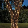 Guirlande solaire en fil argenté - IP44 - 100 lumières LED - Blanc chaud - 10 mètres