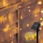 Guirlande solaire en fil argenté - IP44 - 100 lumières LED - Blanc chaud - 10 mètres