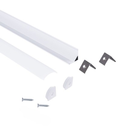 Profilé de bande LED en surface pour angles - Avec diffuseur - Kit complet - 15,8x15,8mm - Bande LED ≤10 mm - 1 mètre