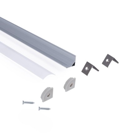 Profilé de bande LED en surface pour angles - Avec diffuseur - Kit complet - 15,8x15,8mm - Bande LED ≤10 mm - 1 mètre