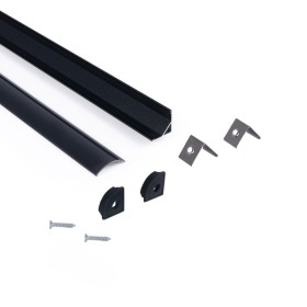 Profilé de bande LED en surface pour angles - Avec diffuseur - Kit complet - 15,8x15,8mm - Bande LED ≤10 mm - 1 mètre