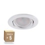 Pack de 5 ampoules LED GU10 6W 700Lm 6000ºK 40.000H - Anneau de downlight rond inclinable « Vepa » acier 90mm - Blanc