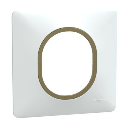 SCHNEIDER Ovalis Plaque simple blanc avec bague effet laiton - S320702D