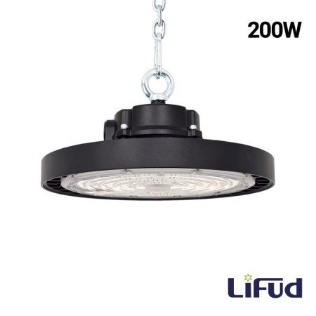 Cloche LED industrielle UFO - CCT réglable de 4000-5700ºK - 200W - Pilote LIFUD - Angle sélectionnable 110º/90º/70º - IP65
