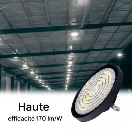 Projecteur LED Industriel UFO 150W 170lm/W Dimmable 0-10V - IP65, 4000K Blanc Neutre, Optique 60°