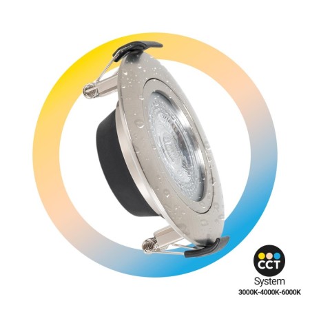 Spot LED encastrable rond extérieur - 7W - CCT réglable sur 3 températures de 3000-6000ºK - 630lm - Découpe Ø70mm - IP54