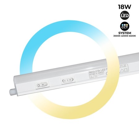 Réglette LED sous meuble cuisine T5 18W CCT réglable sur 3 températures de 3000-6500ºK - 150cm - Opale