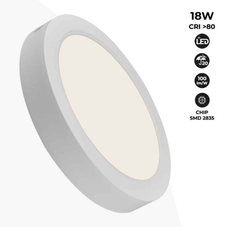 Plafonnier LED rond en saillie 18W Haute Efficacité