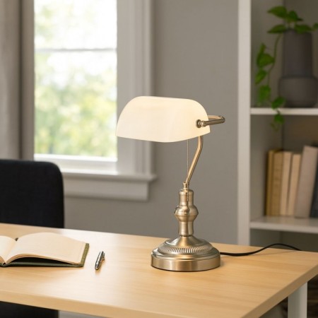 Lampe de banquier - Laiton vieilli & verre vert - E27 - Design rétro