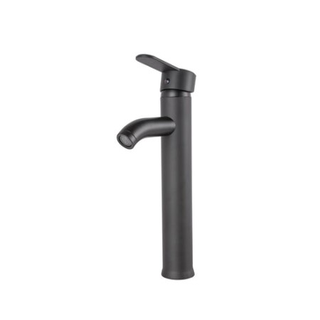 Robinet d'évier en laiton/zinc, noir, eau chaude/froide, flexibles, bec haut, levier unique