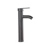Robinet d'évier en laiton/zinc, noir, eau chaude/froide, flexibles, bec haut, levier unique