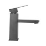 Robinet d'évier en laiton/zinc, noir, eau chaude/froide, flexibles, bec bas, levier unique