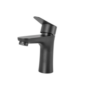 Robinet d'évier en laiton/zinc, noir, eau chaude/froide, flexibles, bec bas, levier unique