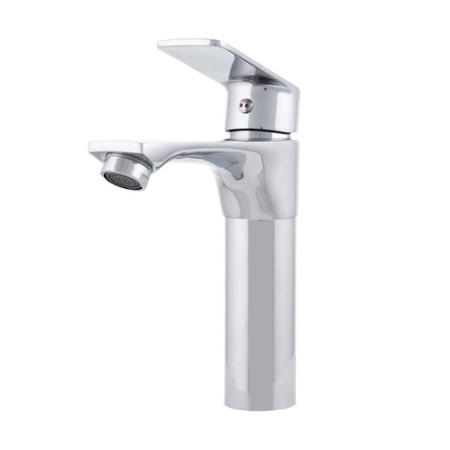 Robinet de lavabo en laiton / zinc, plaqué chrome, eau chaude-froide, tuyaux, bec bas, poignée unique