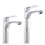 Robinet de lavabo en laiton / zinc, plaqué chrome, eau chaude-froide, tuyaux, bec bas, poignée unique