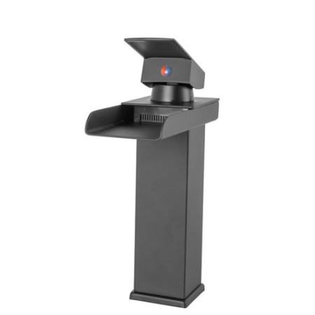 Robinet d'évier en laiton/zinc, noir, eau chaude/froide, flexibles, bec bas, levier unique