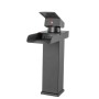 Robinet d'évier en laiton/zinc, noir, eau chaude/froide, flexibles, bec bas, levier unique