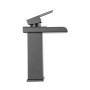 Robinet d'évier en laiton/zinc, noir, eau chaude/froide, flexibles, bec bas, levier unique