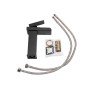 Robinet d'évier en laiton/zinc, noir, eau chaude/froide, flexibles, bec bas, levier unique