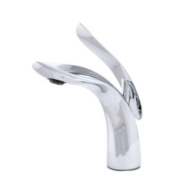 Robinet de lavabo en laiton-zinc, chrome, eau chaude-froide, tuyaux, bec bas, poignée unique