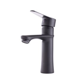 Robinet de lavabo en laiton-zinc, noir, eau chaude-froide, tuyaux, bec bas - levier unique
