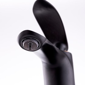 Robinet de lavabo en alliage de zinc, noir, eau chaude-froide, tuyaux, bec bas - poignée unique